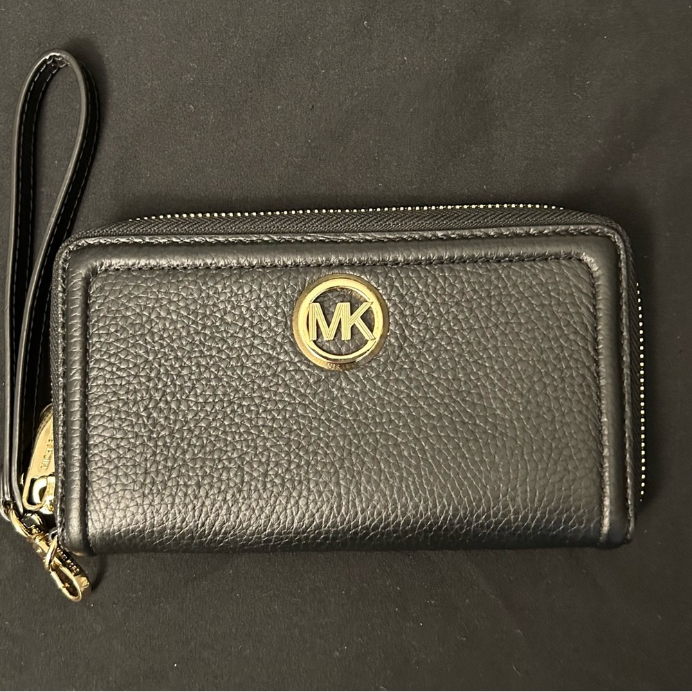 Michael Kors Black Pebbled Leather Wristlet